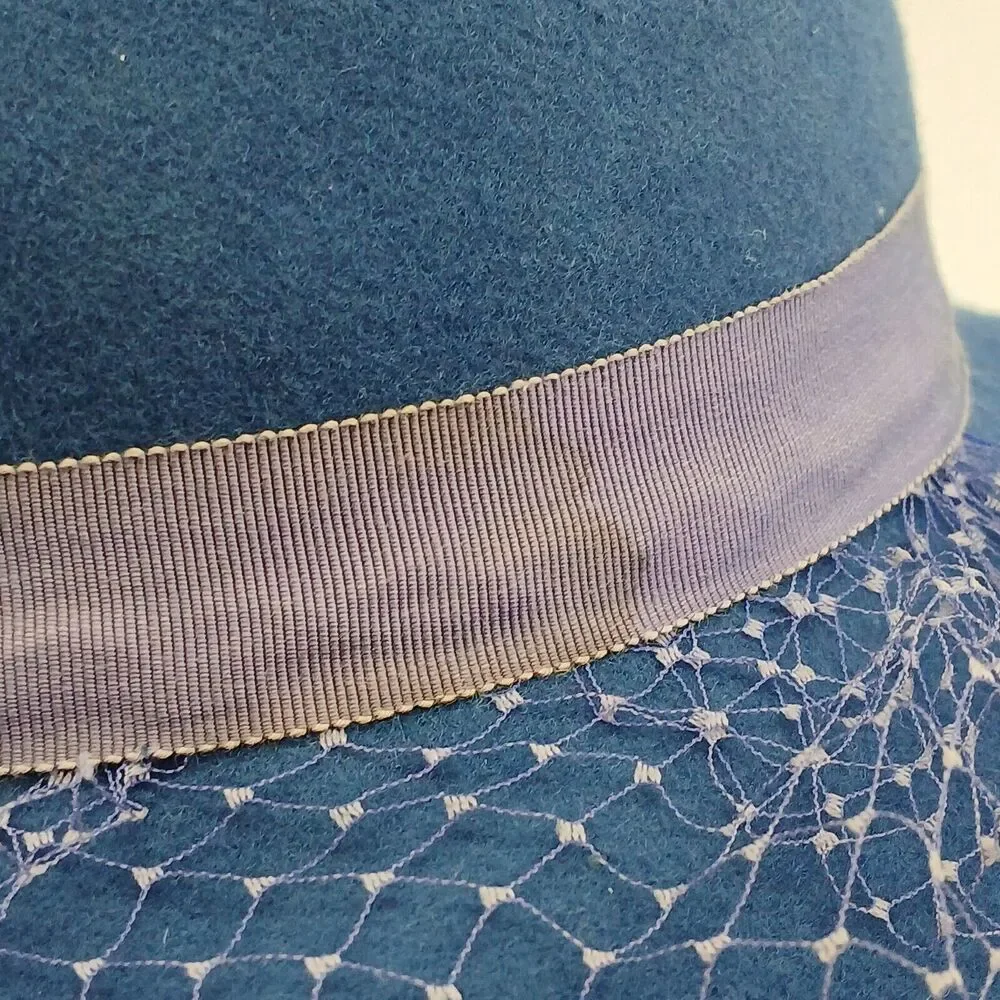 Womens Fedora Hat Blue Wool Netting with Band 100% Wool Lancaster USA